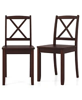 Dining Chair Set of 2 Kitchen Side Chairs with Rubber Wood Legs & Cross Back