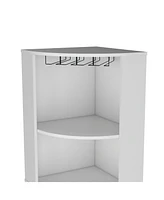 Depot E-Shop Agra 71" Corner Bar Cabinet with Five Shelves, Eight Bottle Cubbies and Stemware,Macadamia