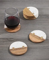 Thirstystone Round Marble and Wood Coasters with Inlay, Set of 6