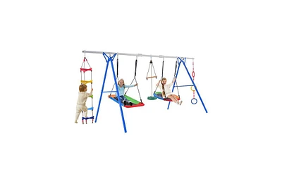 Slickblue Kids 5-in-1 Outdoor Swing Set – Multifunctional Playground Set for Backyard Fun