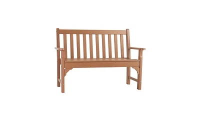 Slickblue 49" Vertical Backrest Teak Color Hdpe Bench – Classic Outdoor Seating for Porch or Patio