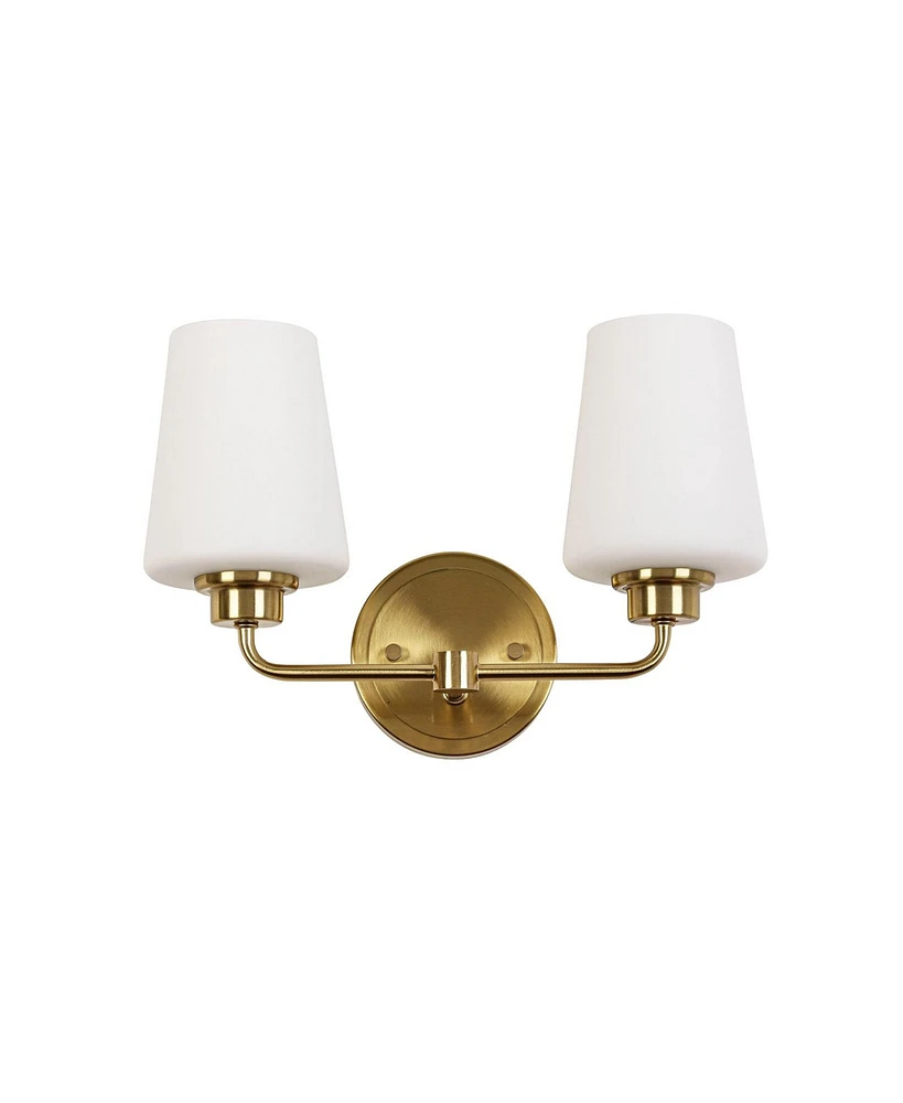 Flynama 2-Light White Plus Gold Bathroom Vanity Light with Shade