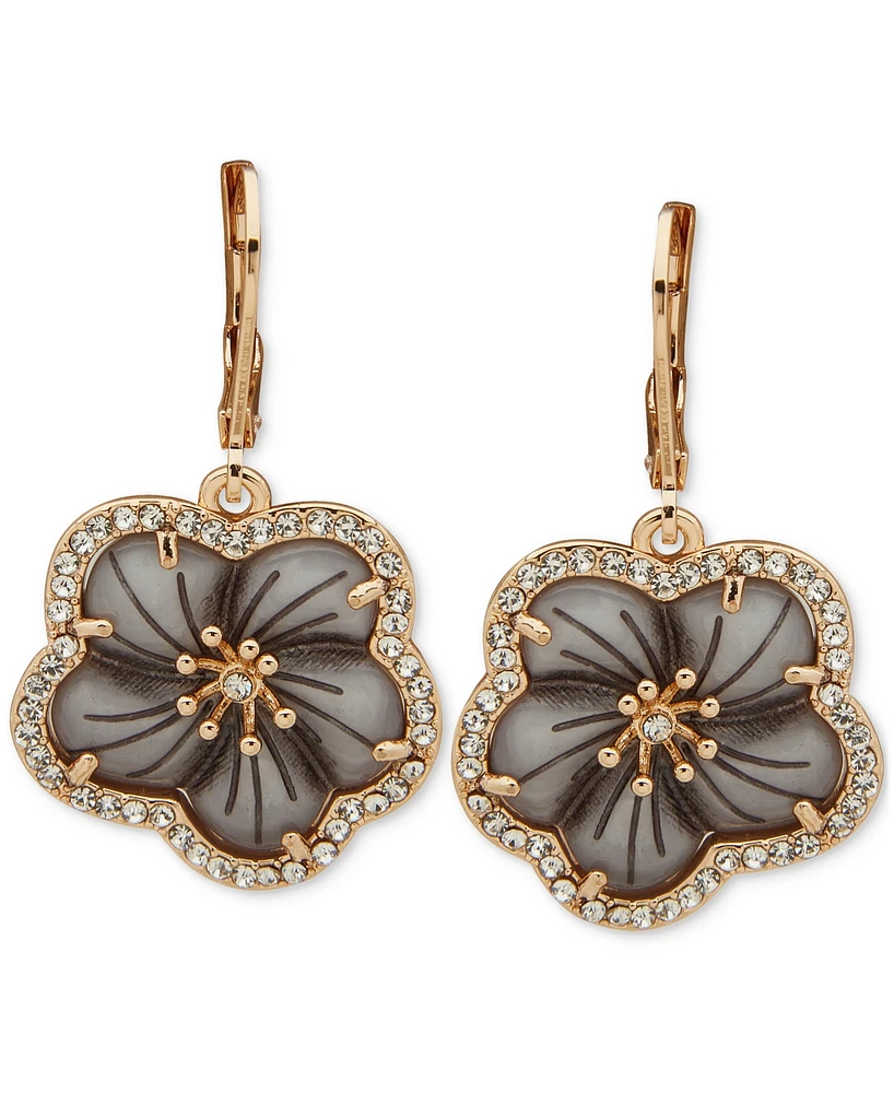 lonna & lilly Gold Tone Black Pave Flower Drop Earrings