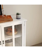 Slickblue Buffet Storage Cabinet with Double Glass Doors and Unique Bell Handles