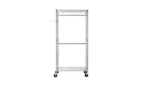 Slickblue Heavy-Duty Chrome Closet Organizer Garment Rack with Clothes Hanger and Home Shelf for Storage