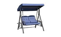 Slickblue 2-Seater Outdoor Patio Swing Chair with Canopy and Cup Holders – Dark Blue