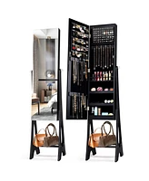 Sugift Freestanding Jewelry Cabinet Armoire Organizer with Bevel Edge Mirror