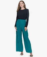 Halston Women's Double-Pleated Mid-Rise Wide-Leg Pants