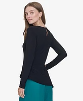 Halston Women's Long-Sleeve Asymmetric-Hem Top