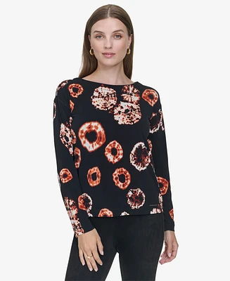 Halston Women's Printed Boat-Neck Top