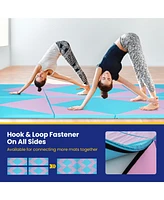 Hongge 4-Panel Pu Leather Folding Exercise Gym Mat with Hook and Loop Fasteners-Pink & Blue