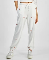 Hippie Rose Juniors' Floral-Embroidered Sweatpants