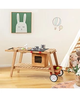 Hongge Wooden Play Cart for Toddlers Over 3 Years Old with Sun Proof Umbrella