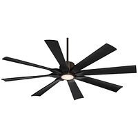 60" Defender Modern Indoor Outdoor Ceiling Fan 8 Blade Led Light Remote Control Oil Rubbed Bronze Finish Black Blades Bedroom Patio Living Room Decora