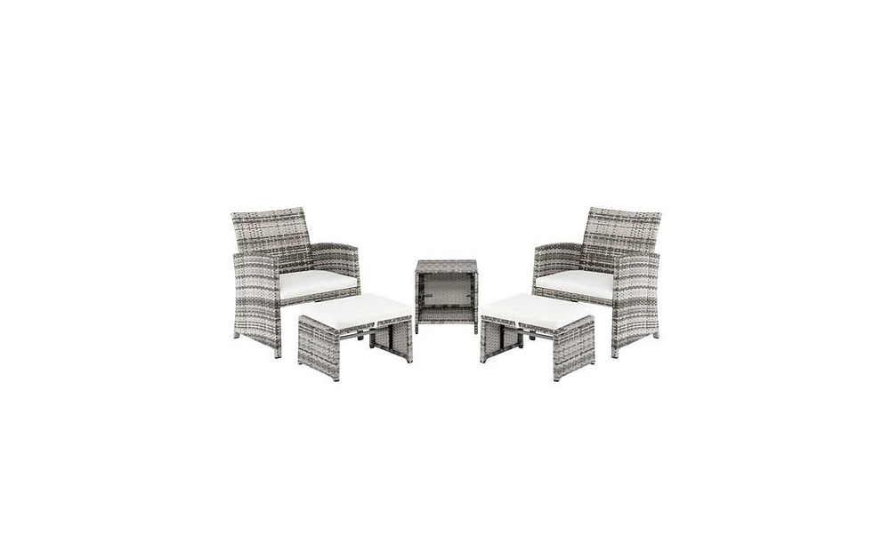 Slickblue 5-Piece Grey Gradient Sofa Set: 2 Chairs, 2 Footstools & 1 Coffee Table Combination