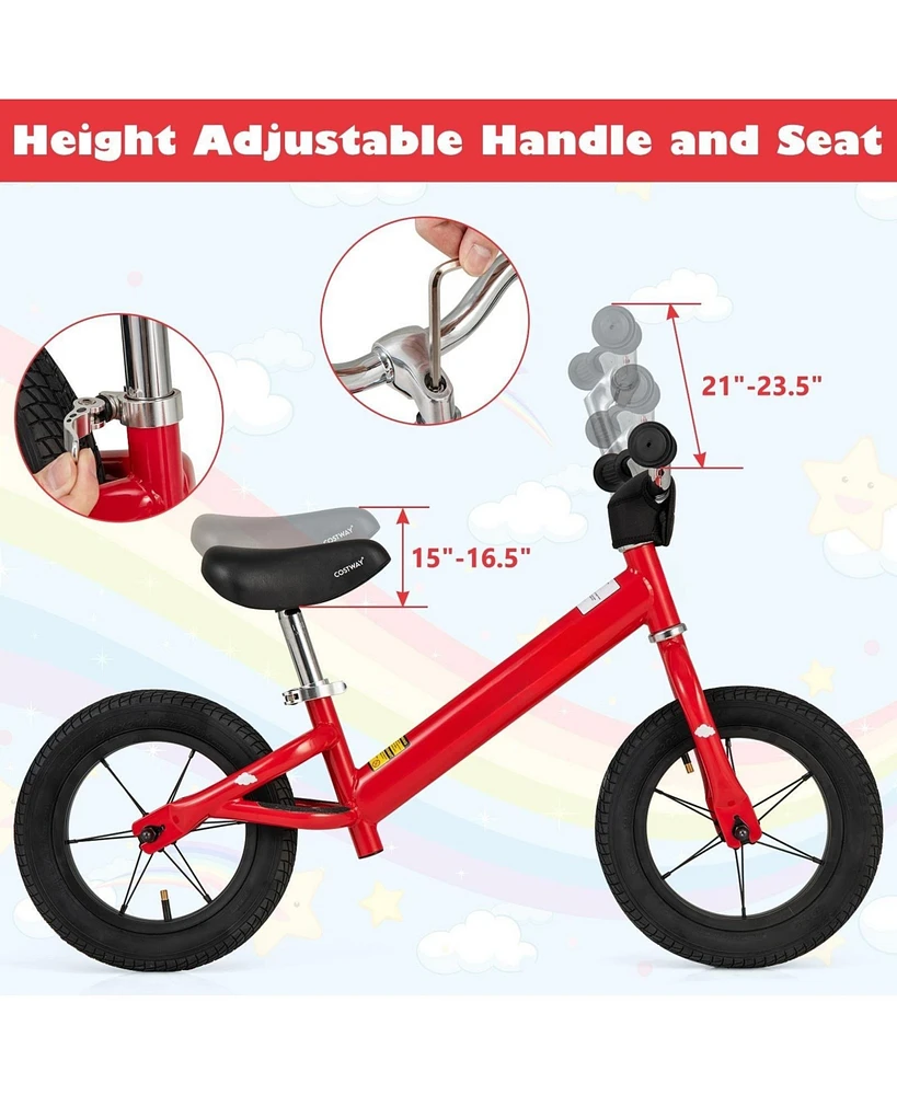 Hongge 12 Inch Toddler Balance Bike with Height Adjustable Handlebar and Seat-Red