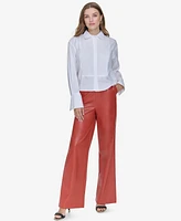 Halston Women's Cotton Cropped Tuxedo Shirt