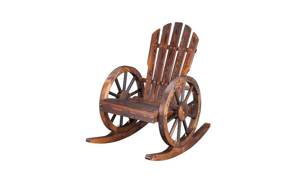 Slickblue Garden Outdoor Fir Wooden Rocking Chair with Wheel -Carbonized Finish for Ultimate Relaxation