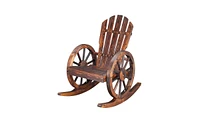 Slickblue Garden Outdoor Fir Wooden Rocking Chair with Wheel -Carbonized Finish for Ultimate Relaxation