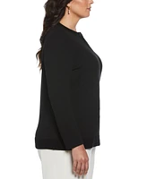 Rafaella Plus Split Neck Chain Detail Long Sleeve Top