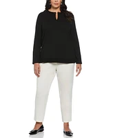 Rafaella Plus Split Neck Chain Detail Long Sleeve Top