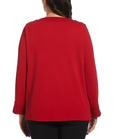 Rafaella Plus Laced Boatneck Long Sleeve Top
