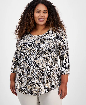 Jm Collection Plus 3/4-Sleeve Top, Exclusively at Macy's