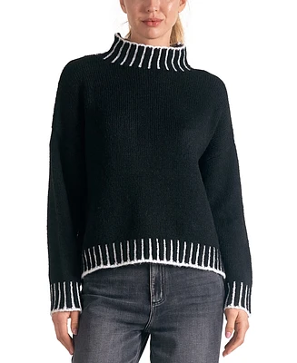 Elan Women's Whipstitched-Edge Mock-Neck Sweater