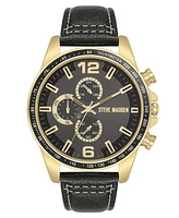 Steve Madden Men's Modern Faux Leather and -Tone Alloy Metal Watch, 45mm