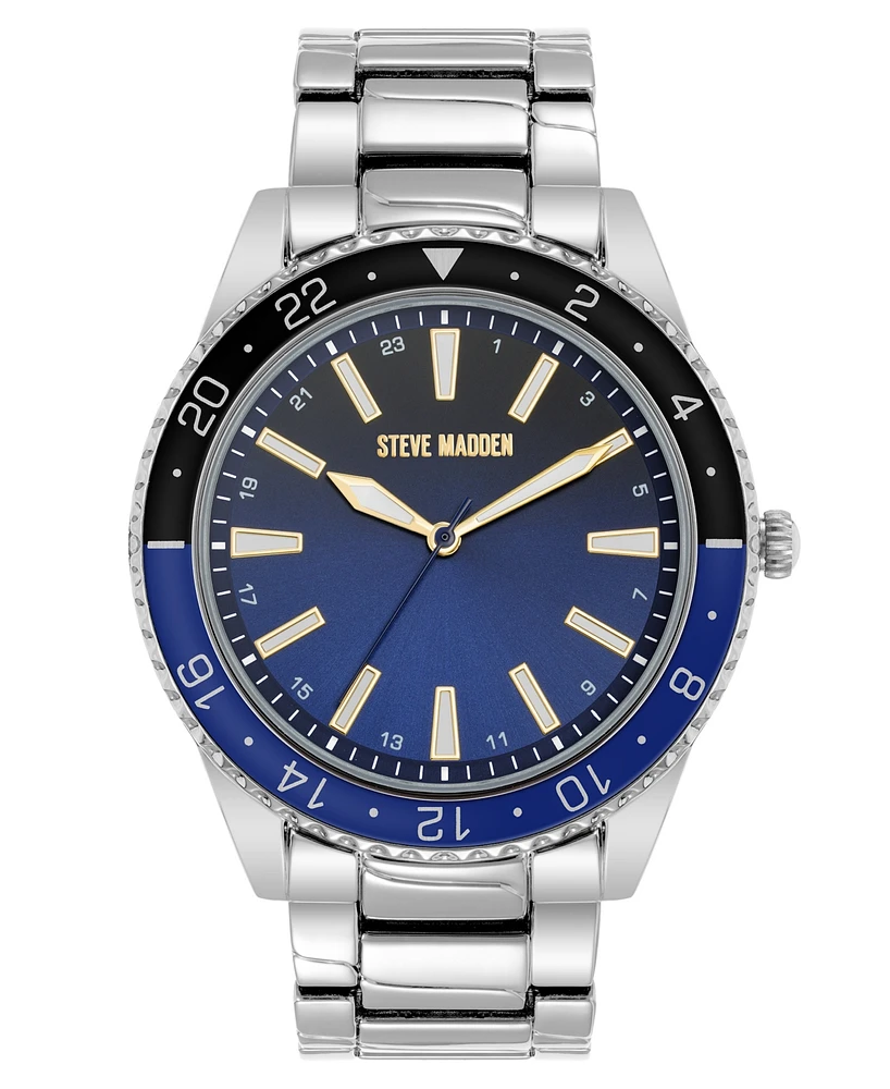 Steve Madden Men's Everyday Black, Blue and Silver-Tone Alloy Metal Watch, 44mm - Navy/Black/Silver