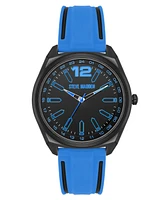 Steve Madden Men's Vivid Blue Silicone and Black Alloy Metal Watch, 45mm