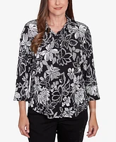 Alfred Dunner Women's Wild at Heart Floral Puff Print Button Down Top