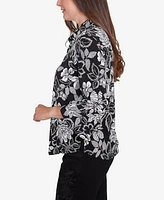 Alfred Dunner Women's Wild at Heart Floral Puff Print Button Down Top