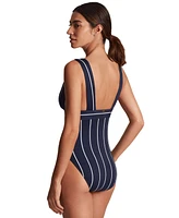 Lauren Ralph Women's Striped V-Neck One-Piece Swimsuit