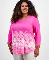 Jm Collection Plus Printed 3/4 Sleeve Top, Exclusively at Macy's