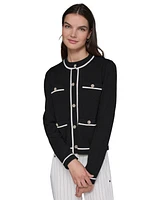 Karl Lagerfeld Paris Petite Embellished-Button Tipped Cardigan Sweater