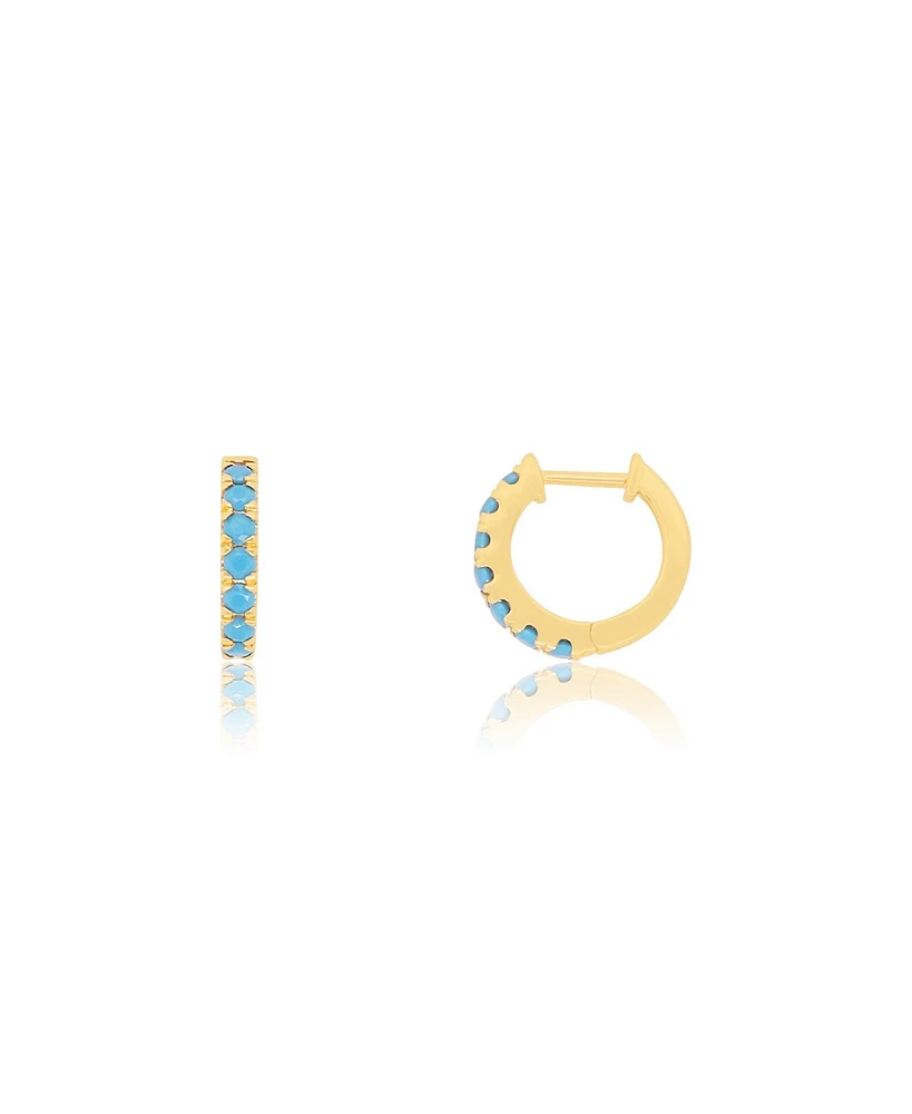 The Lovery Turquoise Huggie Hoop Earrings 14K Gold