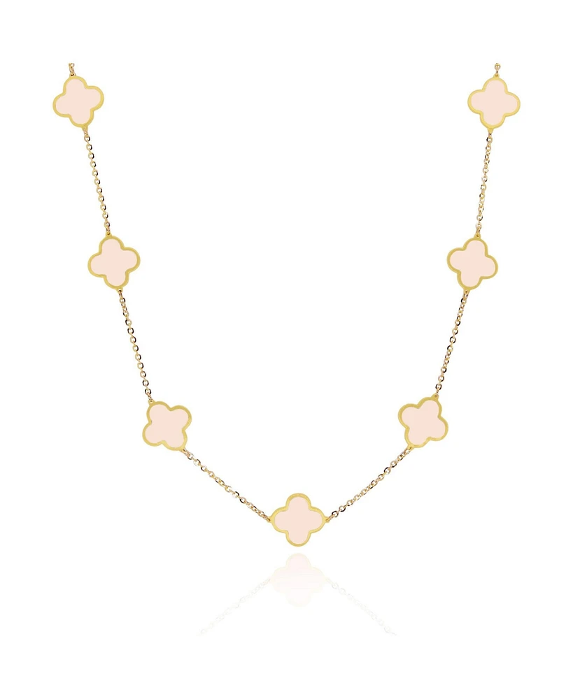 The Lovery Small Pink Pearl Clover Necklace 14K Gold