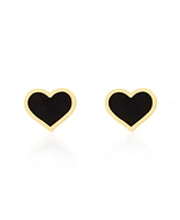 The Lovery Large Onyx Heart Stud Earrings 14K Gold