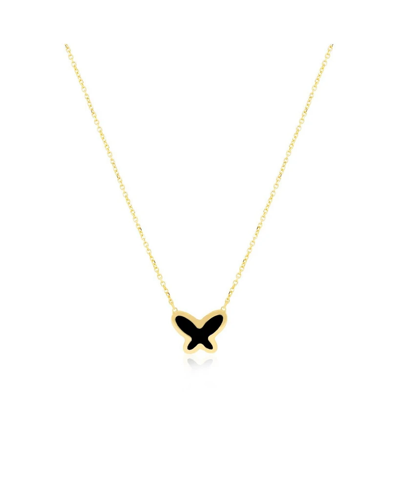 The Lovery Onyx Single Butterfly Necklace 14K Gold