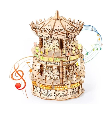 Miebely 3D Wooden Puzzles for Adult Led Carousel Music Box