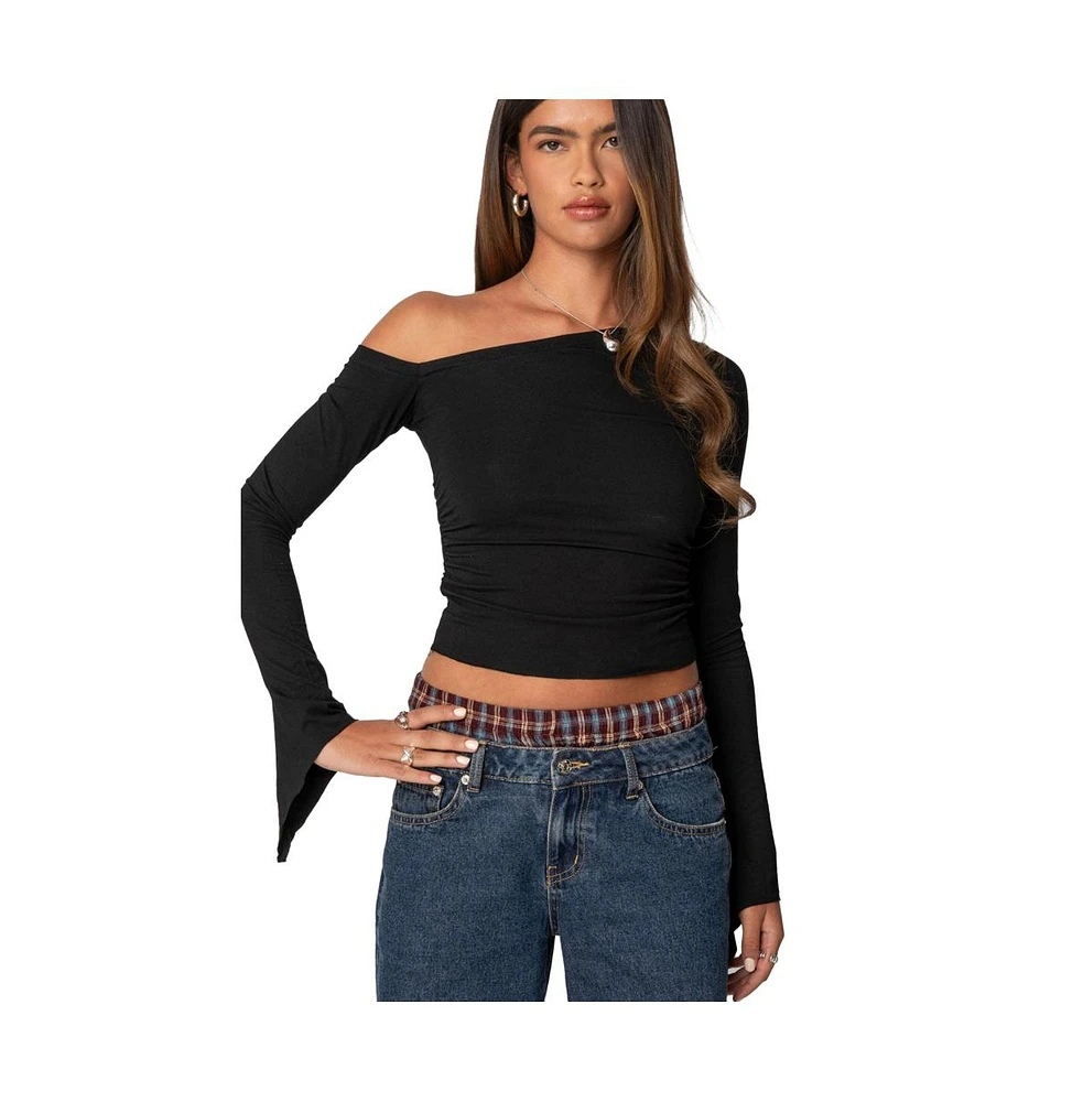 Edikted Women's Stacie Asymmetric Long Sleeve Top