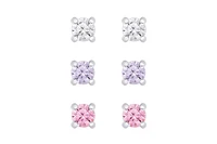 Lily Nily Girls White, Lavender, and Pink Cz 3 Pairs Studs Set in Sterling Silver