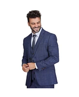 Gino Vitale Men's Slim Fit 3-Piece Blue Navy Windowpane Plaid Suit