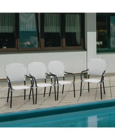 Sugift Set of 4 Patio Rattan Stackable Dining Chair with Armrest for Garden