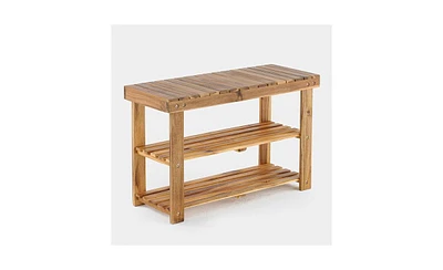 Slickblue Acacia Wood Shoe Rack Bench, 200 lbs Weight Capacity, Ideal for Entryway, Front Door, Bathroom - Natural Color