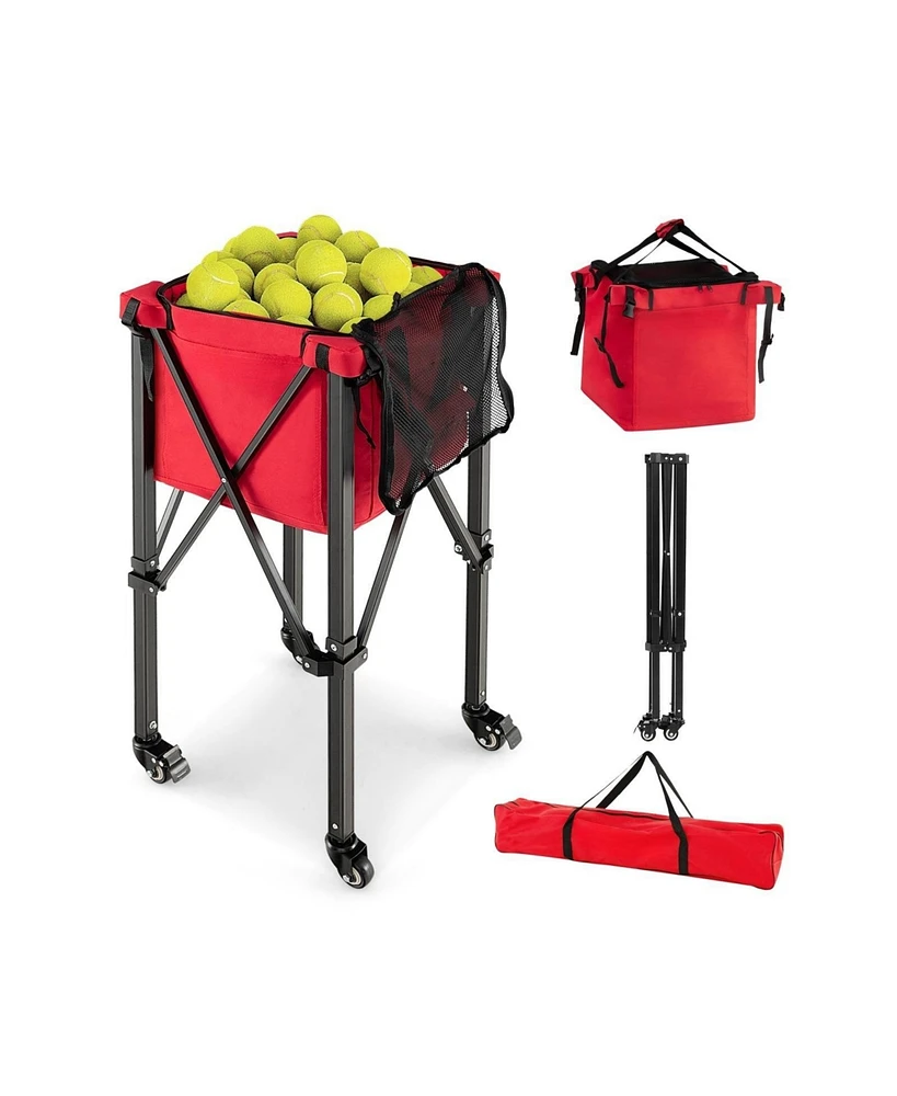 Hongge Lightweight Foldable Tennis Ball Teaching Cart with Wheels and Removable Bag