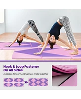 Hongge 4-Panel Pu Leather Folding Exercise Gym Mat with Hook and Loop Fasteners-Pink & Purple