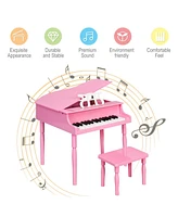 Hongge 30-Key Wood Toy Kids Grand Piano with Bench & Music Rack-Pink