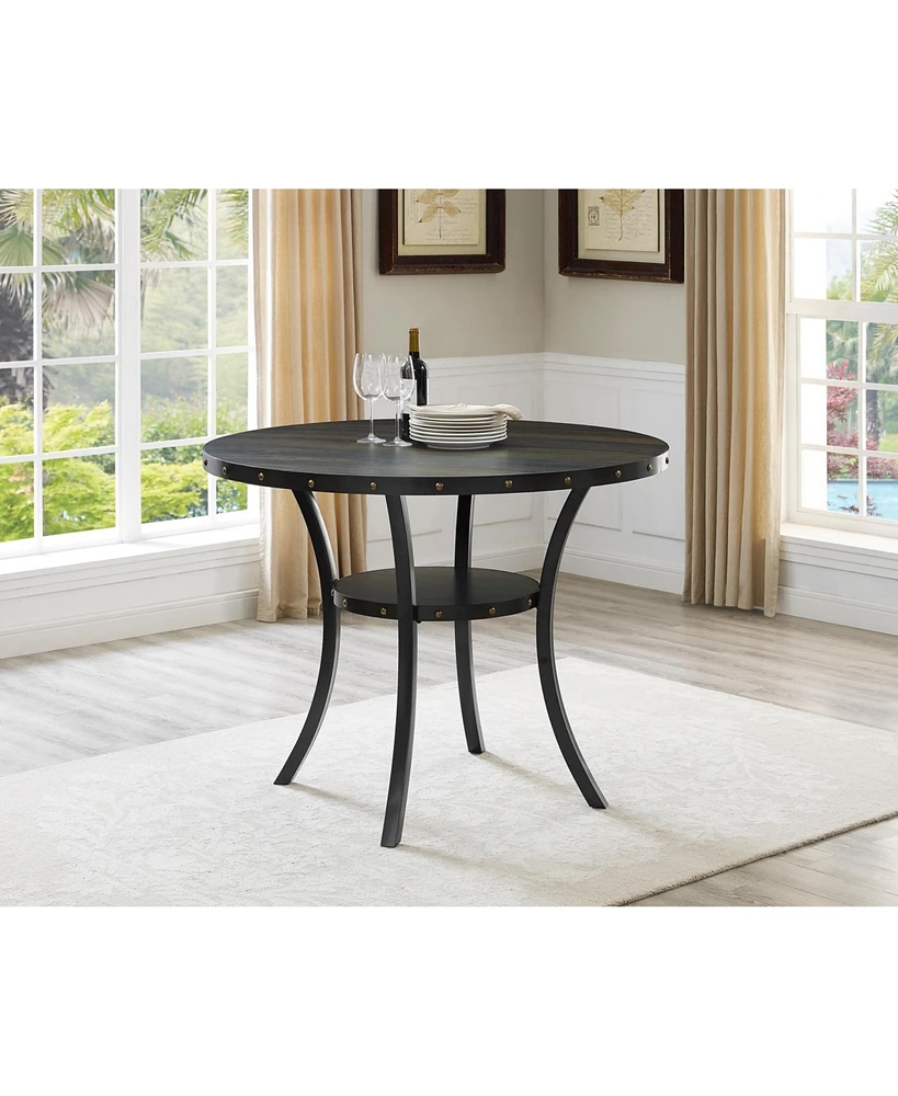 Streamdale Furniture Biony Dining Collection Espresso Wood Counter Height Nailhead Round Dining Table